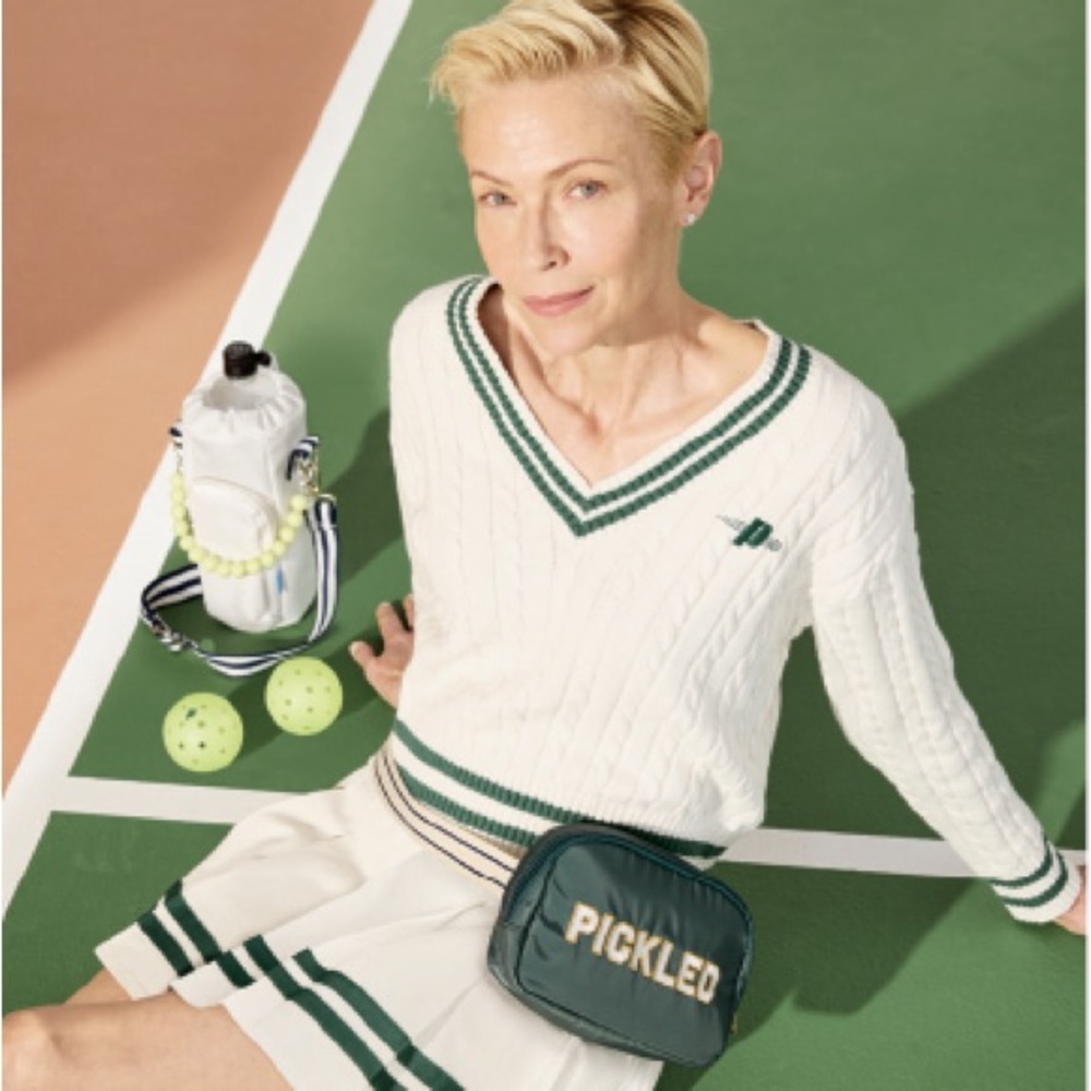 Prince Pickleball White and Green V-Neck Sweater